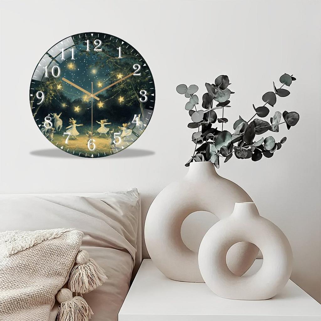 Custom Logo Round Glass Wall Clock 30cm Diameter Silent Non-Ticking Contemporary Home Decor