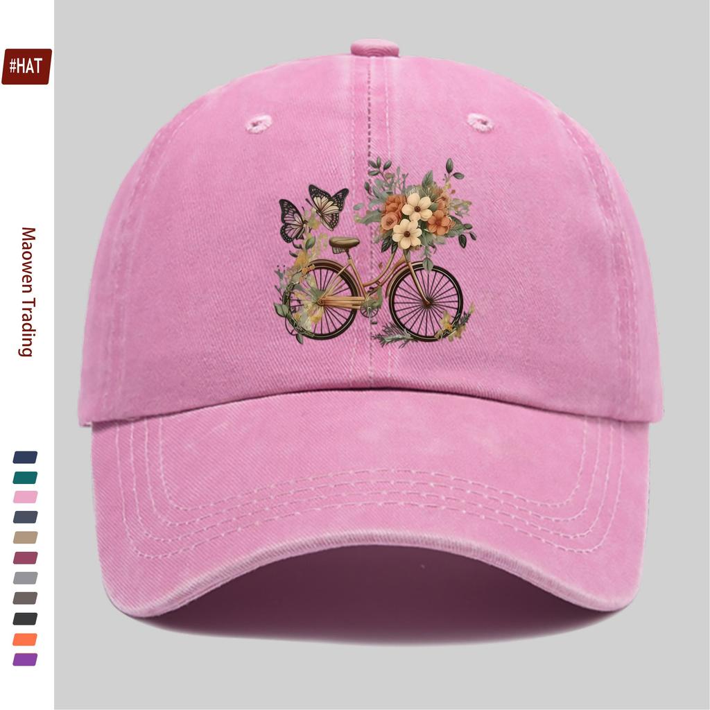 pc pcs Adjustable Vintage Washed Trucker Cap with Bicycle Print Floral Butterfly Design Lightweight Suitable for Men Wom