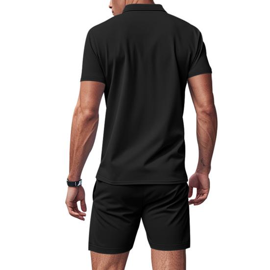 2 шт./комплект мужской наряд пуловер с коротким рукавом отворот топы эластичный шнурок талия карманы шорты комплект однотонная спортивная одежда