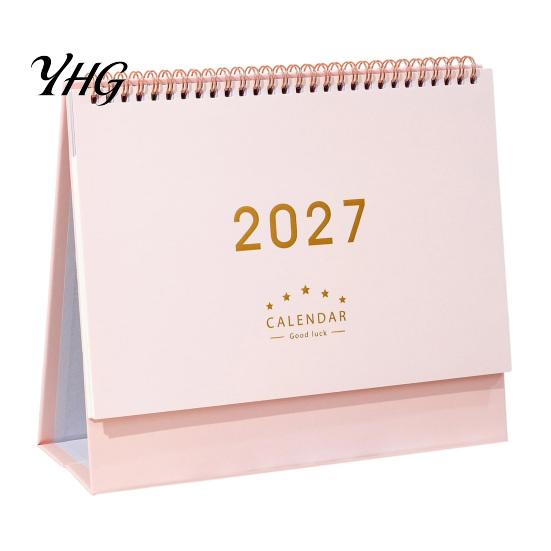 Simple Table Calendar 2027 Desk Calendar, Standing Flip Desktop Minimalist Gold Foil Cover Academic Year Monthly Planner, Thick Paper for Note Taking,