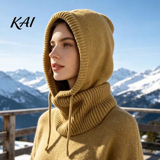 Windproof Ski Mask with Neck Warmer Winter Balaclava Hat for Men And Women, Breathable Face Knitted Hooded Neckerchief, Adjustable Drawstring Thermal