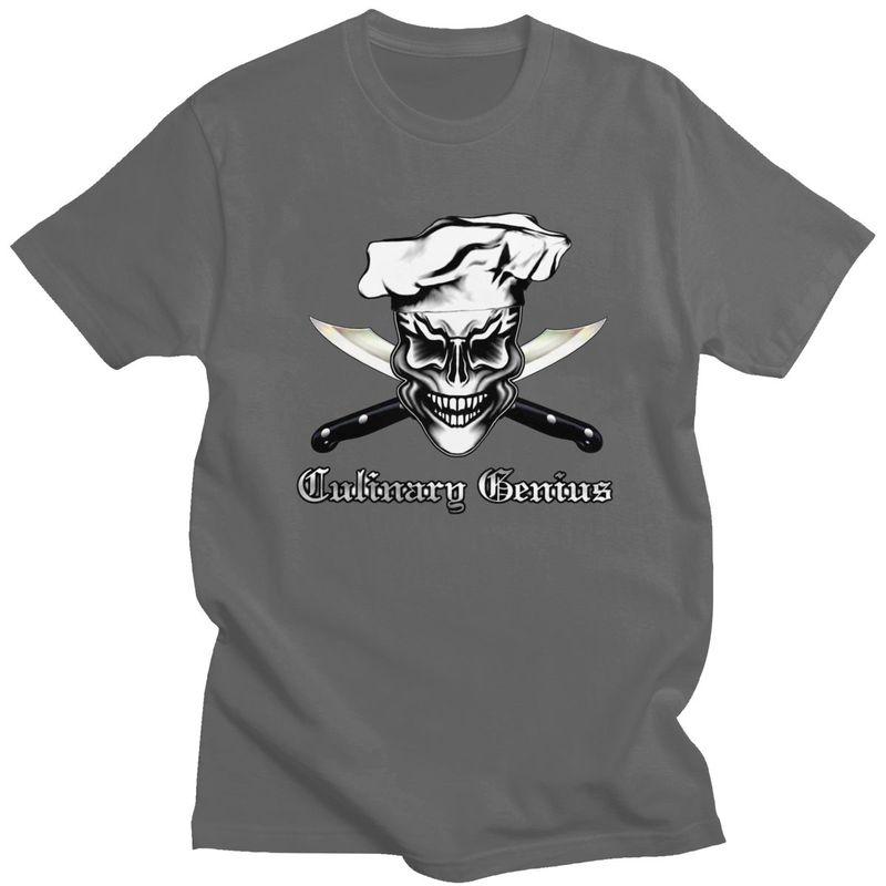 Custom Culinary Genius Skull Chef Tshirts for Men Short Sleeve Casual T Shirt Cooking Pirate Tshirts Slim Fit Pure Cotton Tee