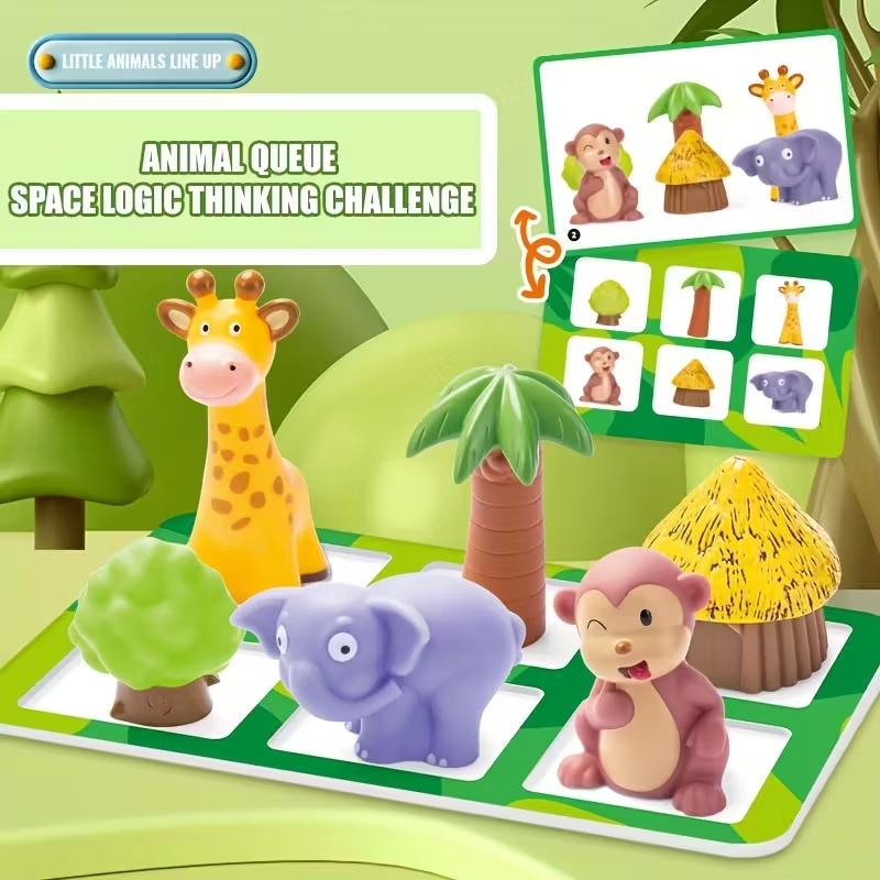 Kids Board Game Little Animals Line up Colorful Cute Animals Card Matching Game Puzzle Reaction Exercising Toy Educational Game