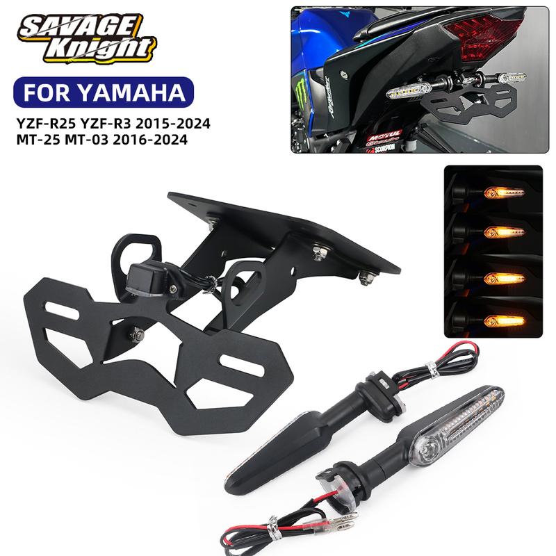 YZF-R3 YZF-R25 License Plate Bracket LED Flowing Turn Signals For Yamaha MT-03 MT-25 YZF R3 MT25 Tail Tidy Fender Eliminator Kit