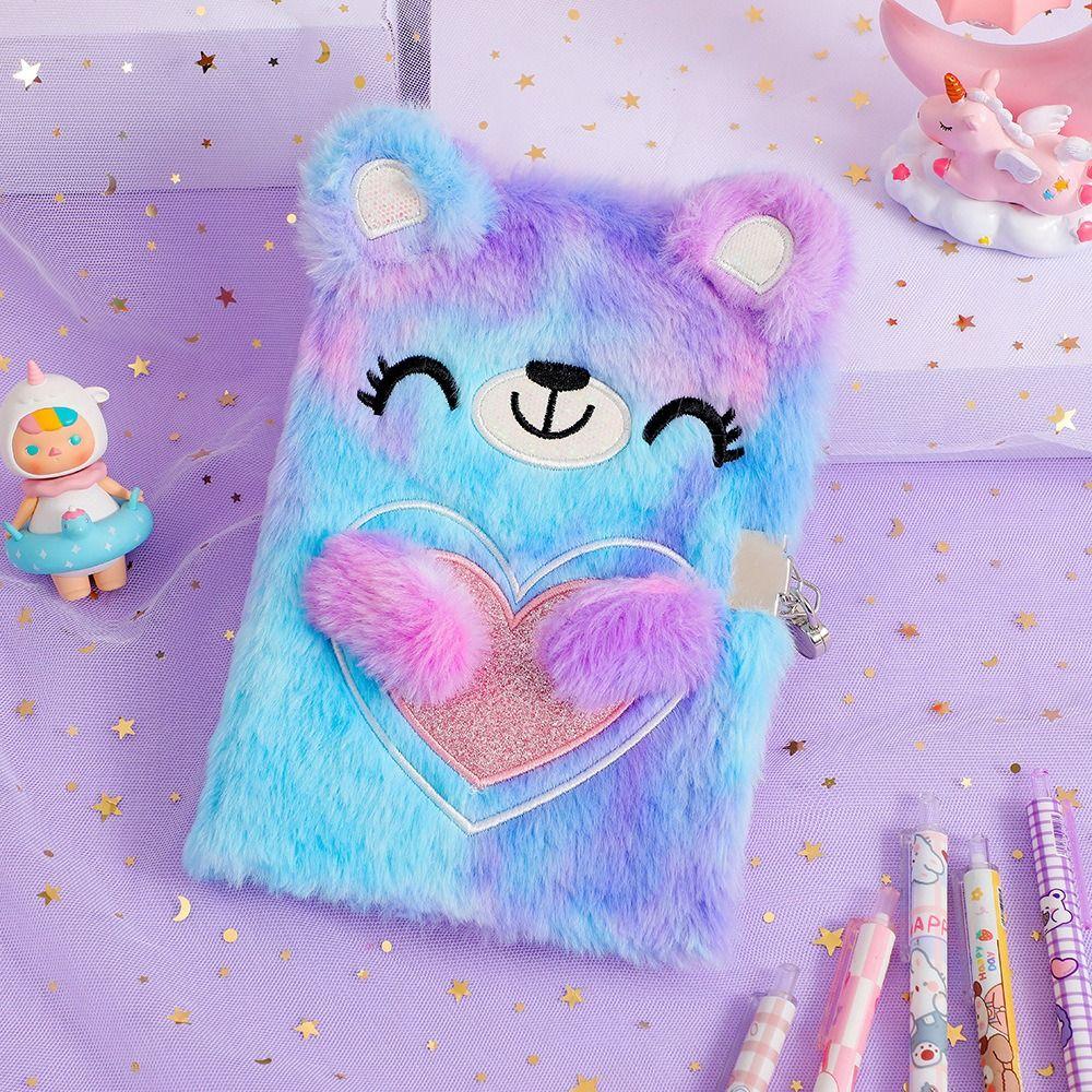 Cartoon Stationery With Lock Plush Tie-dyed Notebook Diary Book Hand Account Book Password Book