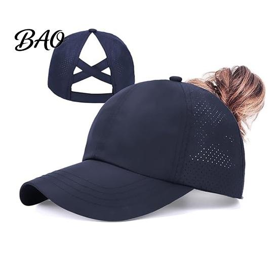 Adjustable Baseball Cap Women Cap, Elastic Straps Quick-Drying Sun Hat, Breathable Workout Hat Criss-Cross Ponytail Design for Running Yoga