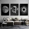 Black and White Astronaut and Moon Canvas Painting Poster and Prints Space Wall Art Pictures for Living Room Decor