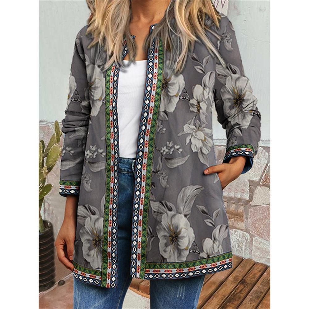 GMXIA Осень-зима винтажный этнический стиль принт большой размер куртка кардиган женская одежда