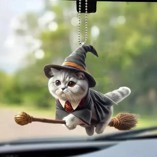 Halloween Wizard Cat Hanging Decoration Home Indoor Christmas Tree Car Rearview Mirror 2D