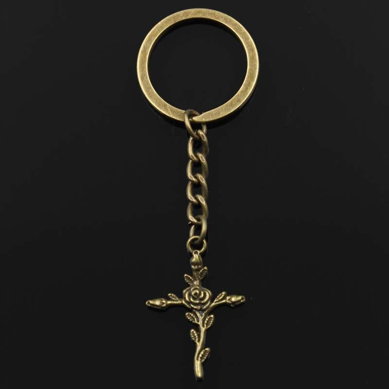Модный брелок 35x23 мм, крест, ветка цветка, бронзовый, серебряный цвет, подвески, сделай сам, мужские ювелирные изделия, автомобильный брелок, кольцо, держатель, подарок