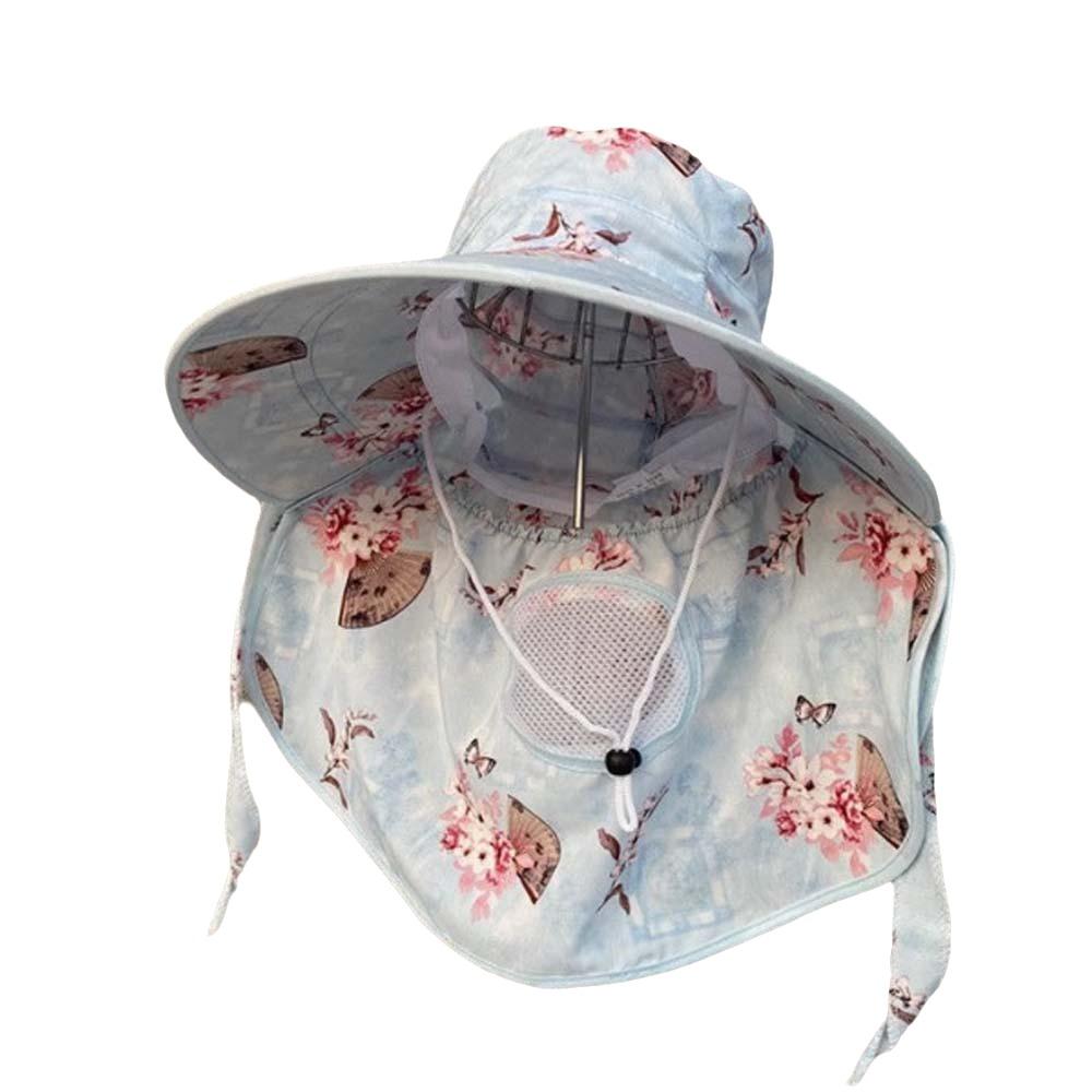 Wide-Brimmed Picking Tea Hat Flower Neck Protection Hat Sun Hat Sunshade Shawl Cap Jogging