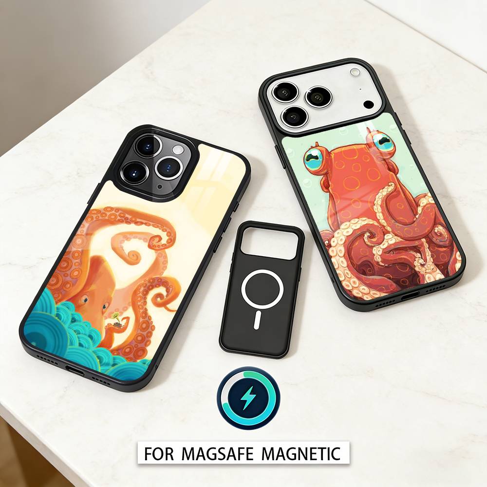 O-Осьминог S-Морские Животные O-Океан Чехол для Телефона Для iPhone 17,16,15,14,13,12,Pro,Max Для Magsafe Магнитной Беспроводной Зарядки