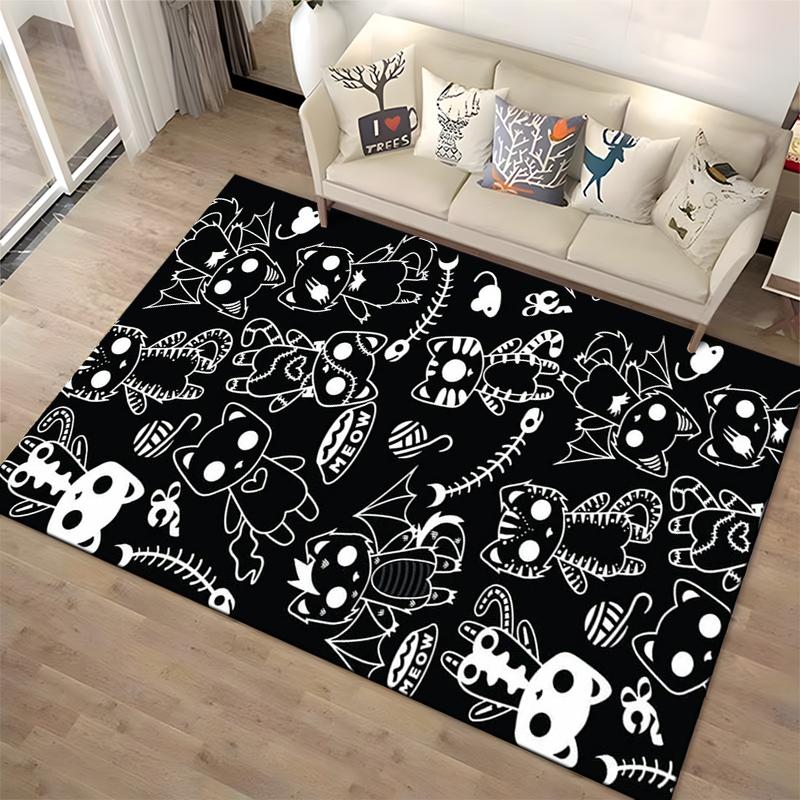 Black Carpet Featuring Cute Cartoon Cats1Bat-Wing Design1Fishbones1Unique Style Suitable for use as an anti-slip1 for1room and bedroom sofas