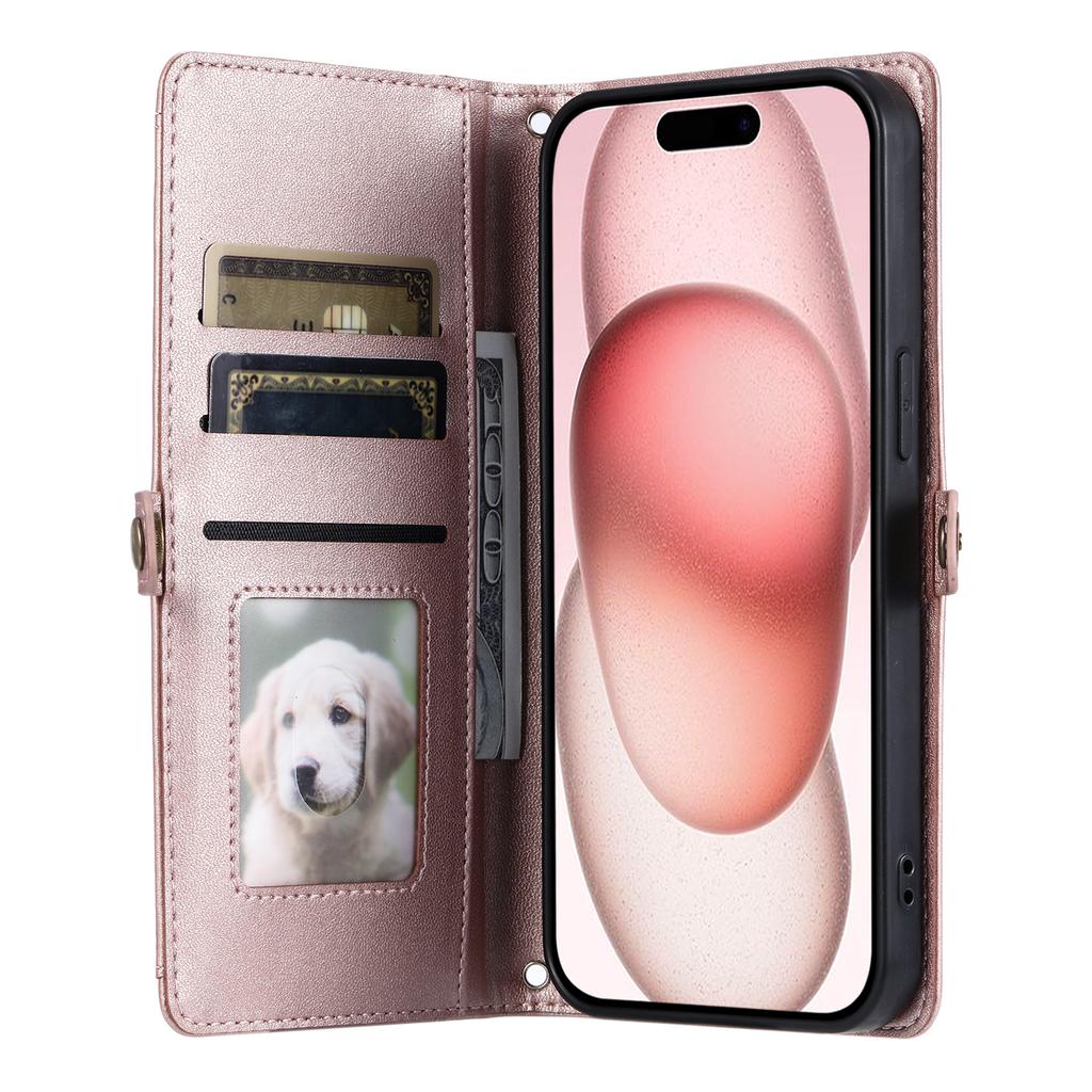 For iPhone 17 Leather Case with Wrist Strap Wallet Stand Phone Cover