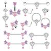 Pink Butterfly Heart Navel Lip Nipple Belly Piercing Jewelry Ear Studs Nose Rings Belly Button Rings