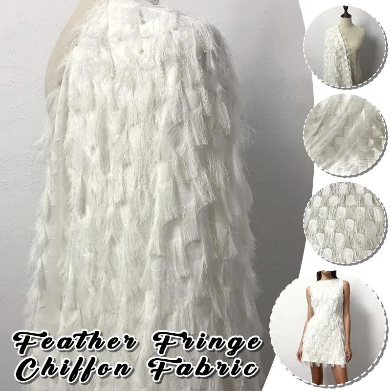 50x140 см Шифоновая ткань с бахромой из перьев 3D Жаккардовая сетка для шитья Ткань для DIY Одежды Топ Плащ Материал Фон Декоративный