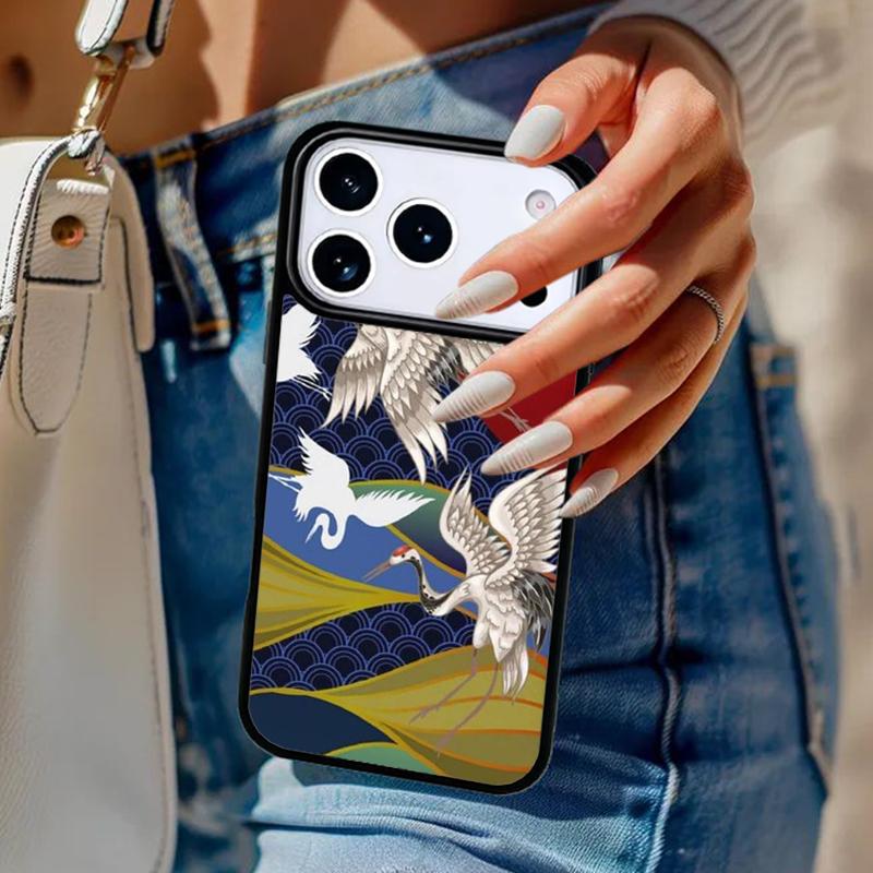 Красное Солнце Японский Журавль Чехол для Телефона Для iPhone 17 Air 14 15 13 12 Max Чехол Для Apple 16e 11 Pro Max Plus Coque