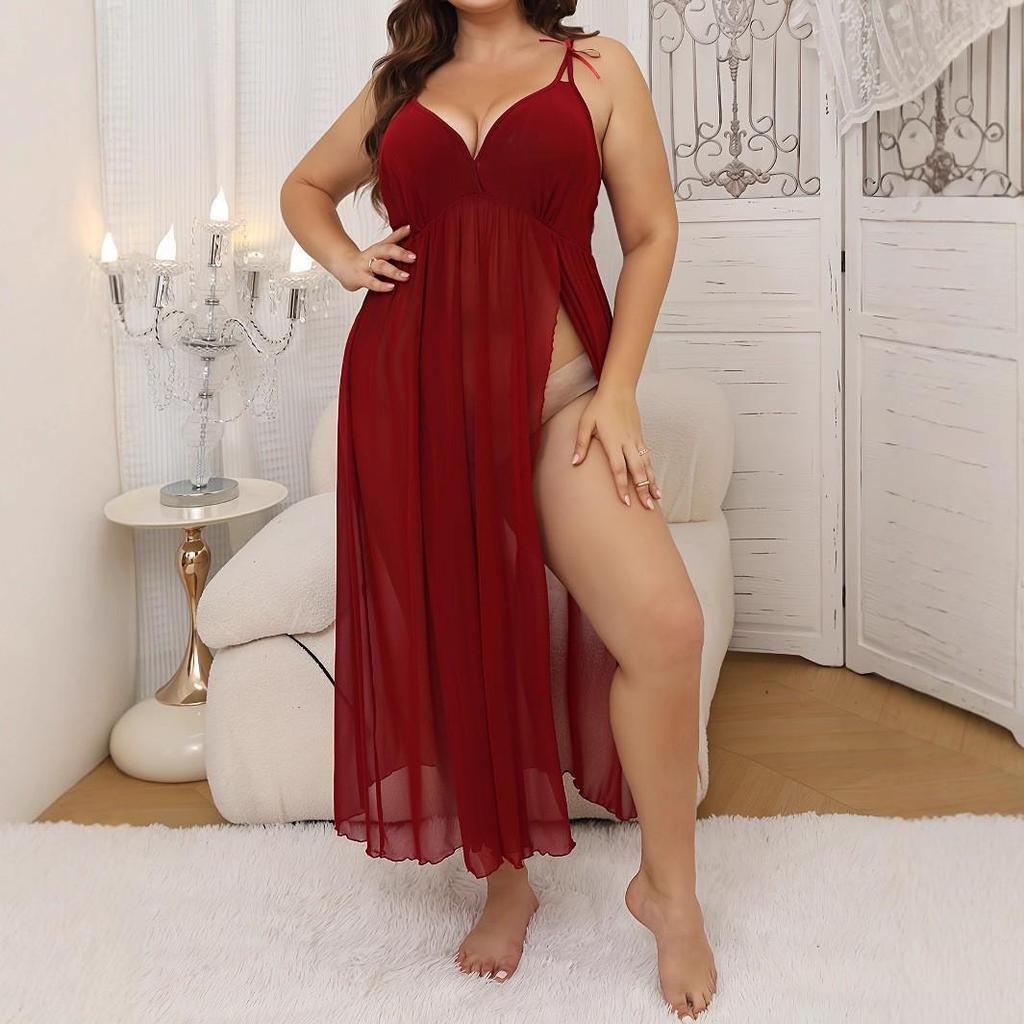 Европейское и американское женское сексуальное кружевное халат: Элегантная однотонная ночная рубашка на тонких бретельках