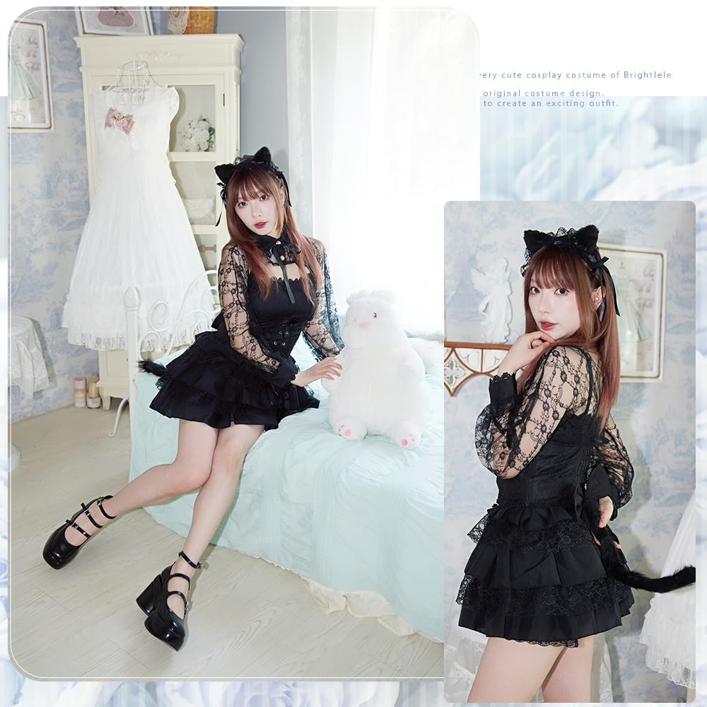 Brightlara Хэллоуин Косплей Кошка Белый Черный Костюм, Кошка, Кошка, Женский, cos074-BK-L