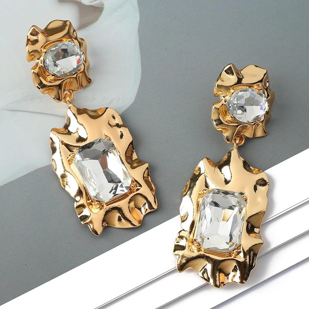 Модные глянцевые металлические инкрустации, блестящее стекло, очаровательный декор, большие висячие серьги для женщин, роскошный дизайн, ювелирные аксессуары для свадебной вечеринки