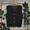 Women'S French Round Neck Single-Breasted Double Pockets Sleeveless Casual Knitted Vest