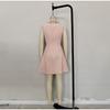Ladies' Full Diamond Collar Studded Pearl Dress with Crystal Decoration Summer New Pink Waist Cinched Dress Temperament Short Sleeveless Women's Skirt