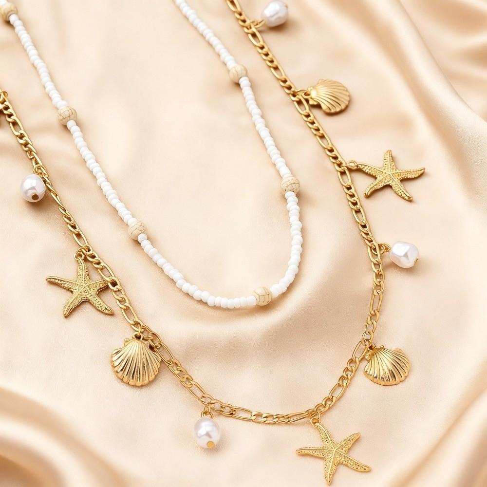 2 Pcs/set Gold Starfish Waist Chain Shell Belly Chains Elegant Beads Body Chain Summer