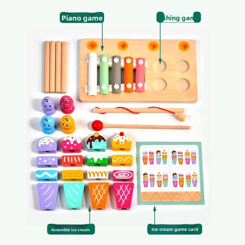 Toy Wooden Ice Cream Fishing Piano Playing Toys For Kids Play Educational