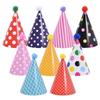 Polka Dot Birthday Party Hats Colorful with Pom Poms Birthday Hat Set DIY Handmade Paper Birthday Crown Hat Birthday Party