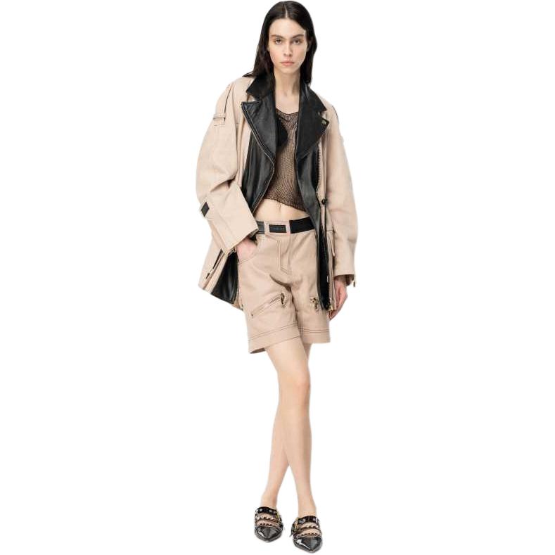PINKO Color Block Drawstring Waist Jacket Women jackets Beige Black 103002A1NH-CZ9