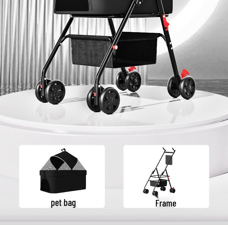GVBB Compact Foldable Pet Stroller for Cats and Dogs - Lightweight, Detachable Design for Easy Travel.