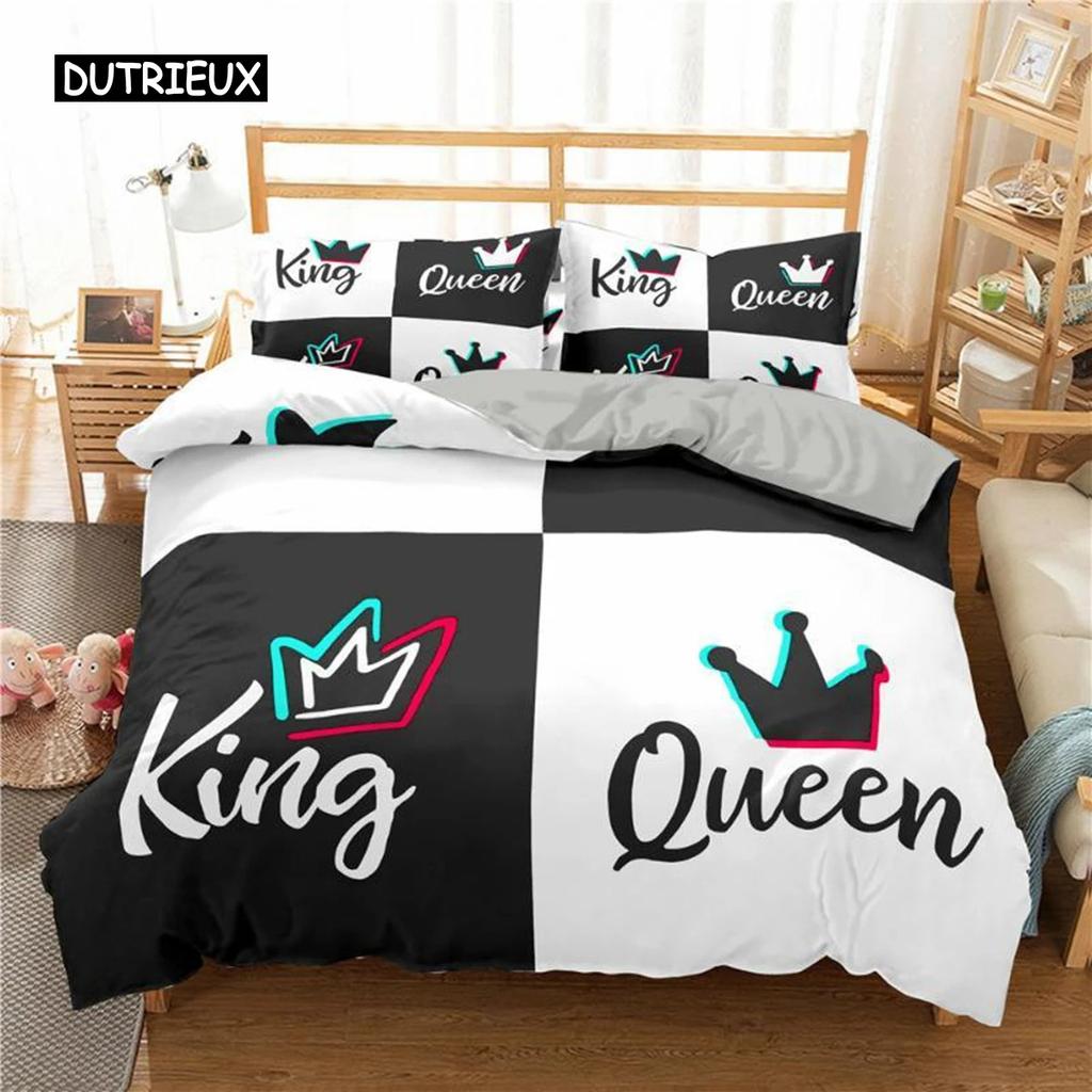 Комплект постельного белья King and Queen из микрофибры с изображением бороды и красных губ King Size для пары Романтические подарки на День святого Валентина