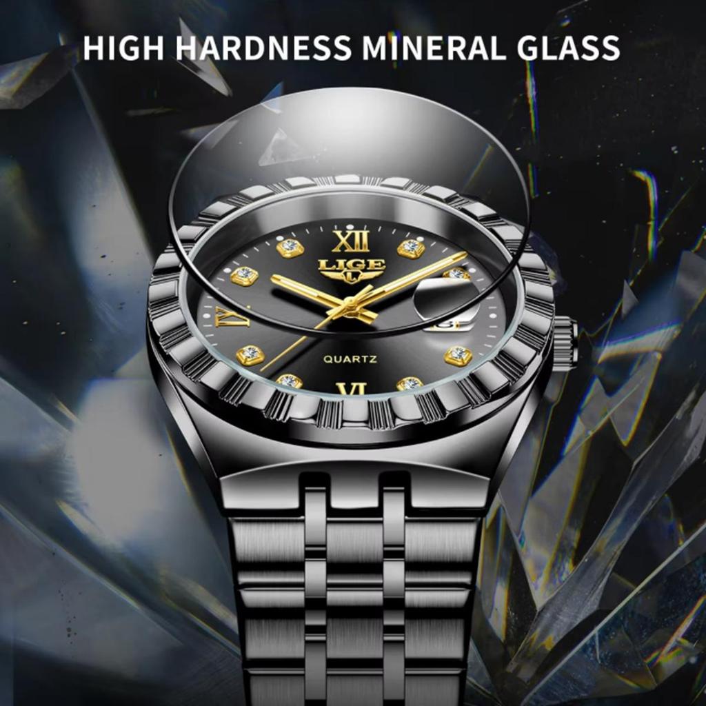 Мужские Модные Деловые Часы Мужские Спортивные Черные из Нержавеющей Стали Роскошные Светящиеся Водонепроницаемые Мужские Кварцевые Часы
