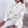 Women's Fashion Casual Spring Fall Solid Color Print Long Sleeve POLO Neck Blouses & Shirts