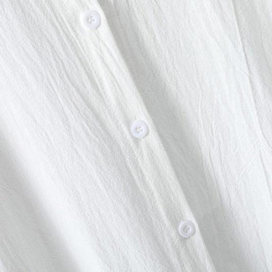 Women Shirt Lapel Long Sleeve Single Breasted Shirt Solid Color Loose Fit Mid-length Shirt Sunscreen Casual Shirt