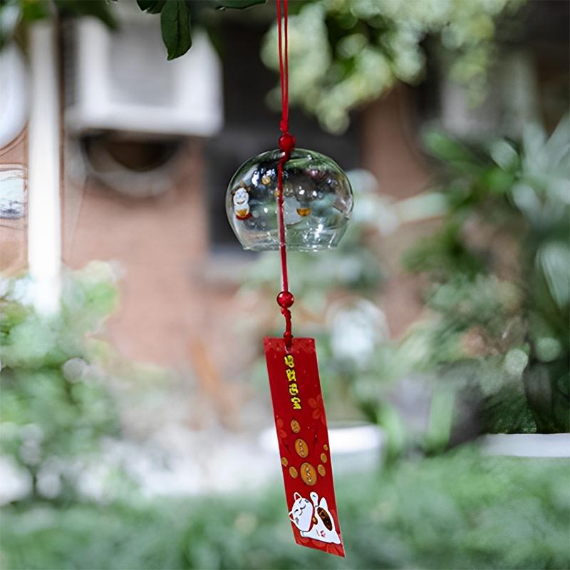 Japanese Wind Bell Sakura Pattern Wind Chimes Handmade Glass Furin Home Decor
