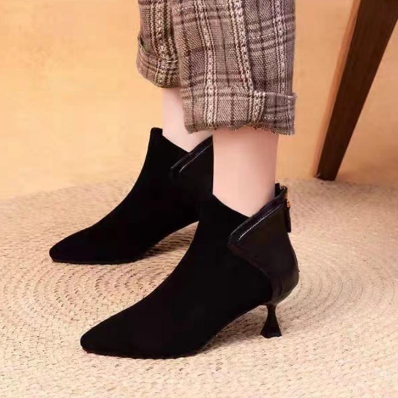 Модные остроносые ботинки из эластичной искусственной кожи, короткие туфли для женщин, элегантные ботильоны на низком каблуке, осенние однотонные женские ботинки