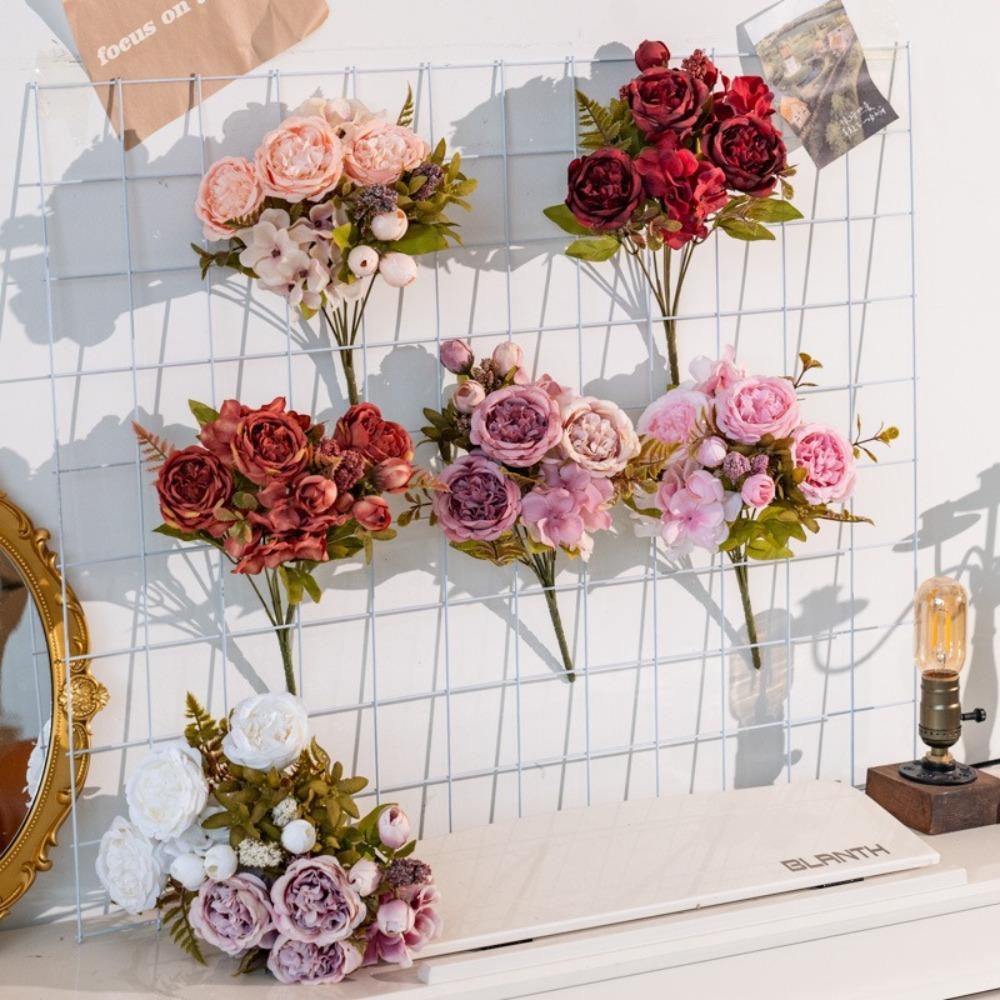 DIY Silk Peony Hydrangea Bouquet 7 Heads Artificial Wedding Bride Flowers Wedding Party