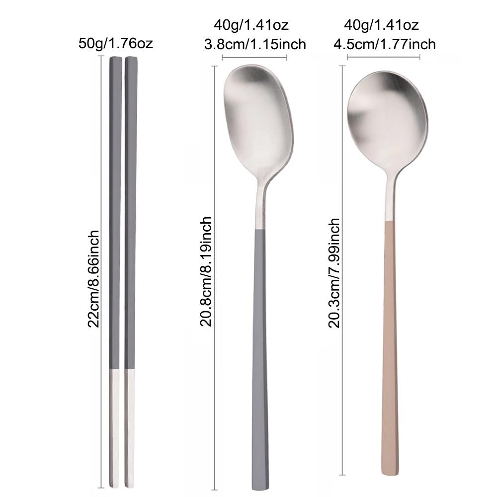 Набор матовых столовых приборов из нержавеющей стали Палочки для суши Обеденные ложки Набор 8 шт. Посуда Корейские палочки Десертная ложка Набор столовых приборов