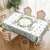 Пасторальная зеленая скатерть круглая с принтом зеленых листьев и золотой отделкой, свежая и натуральная декоративная ткань для стола