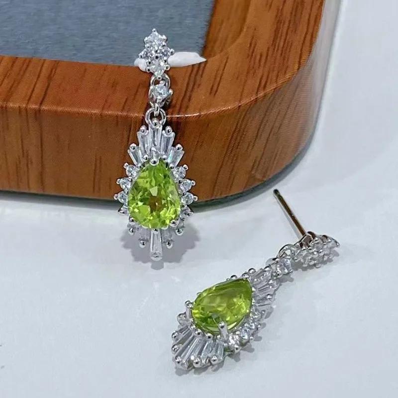 Sace Gems Серьги для женщин 925 стерлингового серебра 6*8 мм натуральный перидот серьги-гвоздики свадебная вечеринка изящные ювелирные изделия