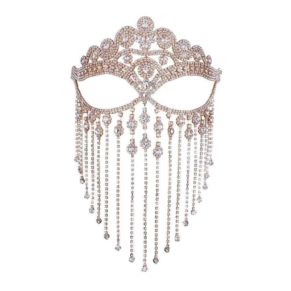 Luxury Face Chain Retro Veil Mask Bohemian Style Rhinestone Mask for Women