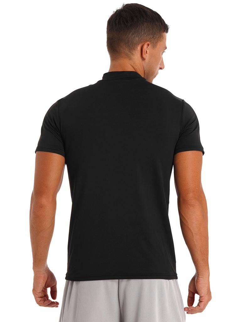 Mens Mock Neck Short Sleeve T Shirt Casual Solid Color Slim Fit Tee Top Undershirt Basic Wear