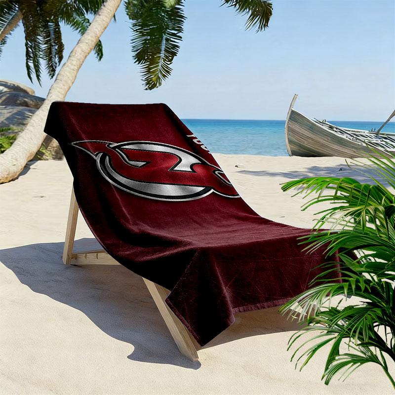 Custom Name,New Jersey Devils Print Beach Towel, Large Soft Quick Dry Towel for Beach Camping Swimming