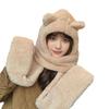 Cute Bear Hat Scarf Mask Two-piece Winter Cycling Warm Windproof Ear Gloves Furry Hat