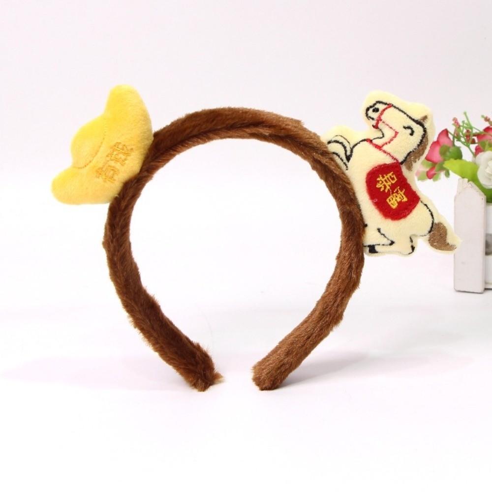 Exquisite Cartoon Horse Hair Hoop Plush New Year Mascot Headband Party Pony Headpiece  Celebration