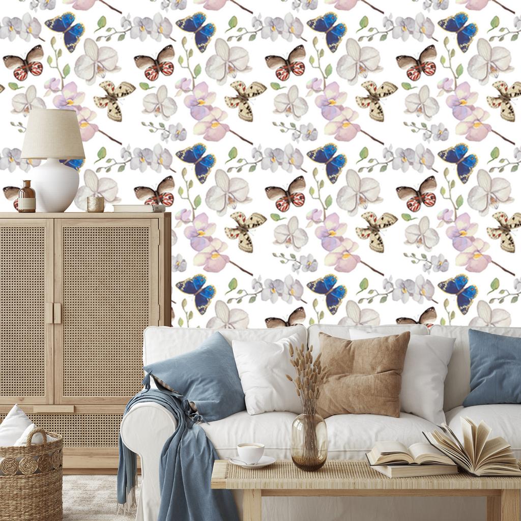Butterflies flowers and plants wallpaper for living room and bedroom 50x1000