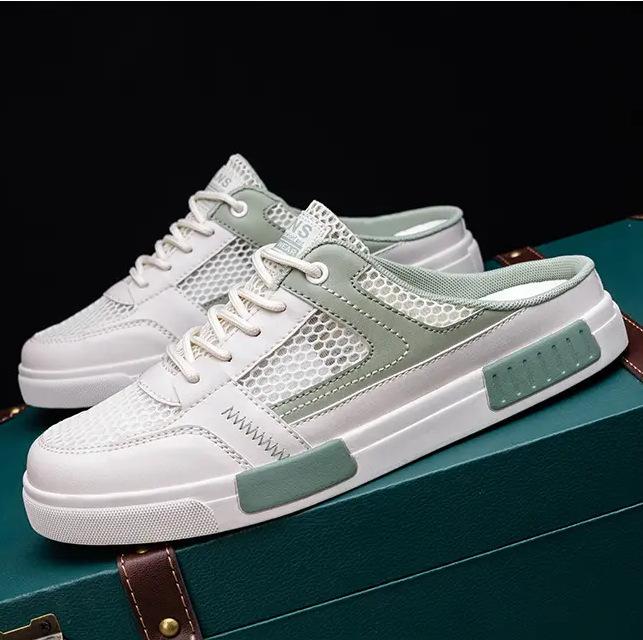 Тапочки-полутапочки мужские летние дышащие полые сетчатые ленивые тапочки с одной педалью без каблука офисные тапочки большого размера для сумки на голову