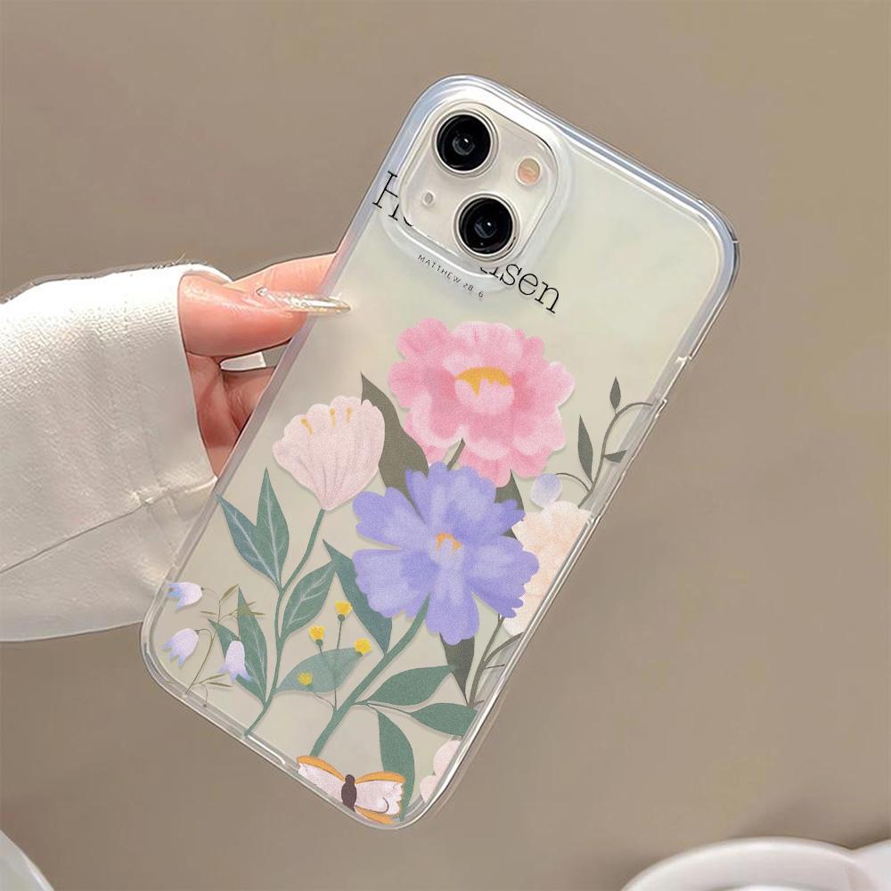 Чехлы для мобильных телефонов iPhone 11 13 15 Pro Max 12 14 Pro Max Чехол для iPhone 16 15 Plus 13 Pro 12 Матовая текстура с рисунком в виде мультяшных цветов