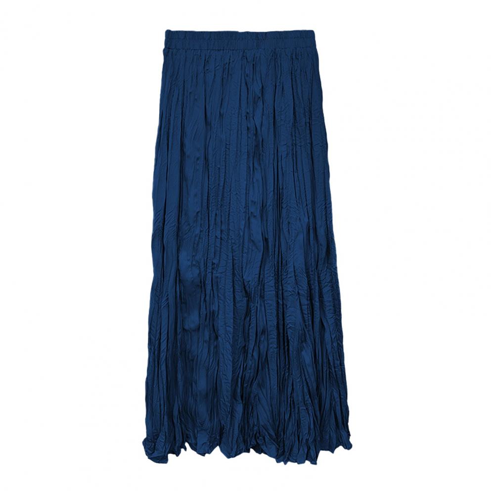 Women Maxi Skirt Elastic High Waist A-Line Pleated Skirt Solid Color Flowy Hem Draped Dance Skirt Work Leisure Daily Wear